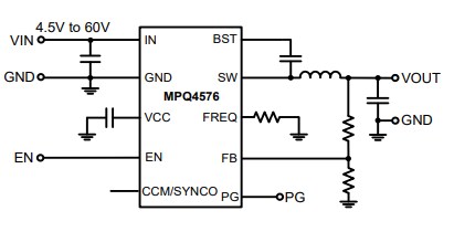 Application Circuit Diagram - Monolithic Power Systems (MPS) MPQ4576 Synchronous Buck Converters